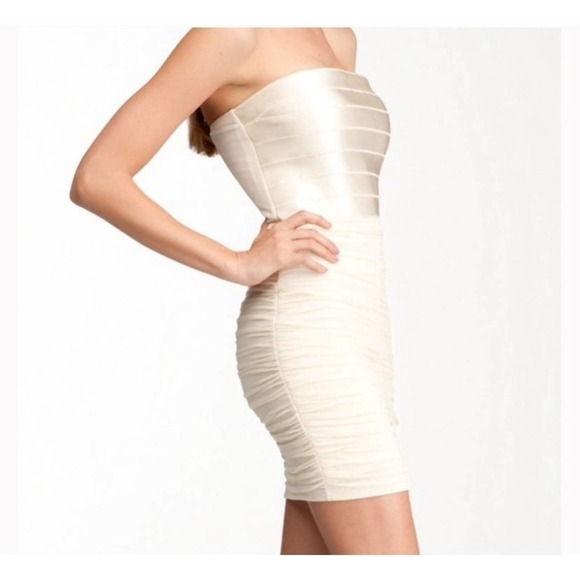 bebe Dresses & Skirts - NWOT Bebe Cream Strapless Bandeau Mini Dress